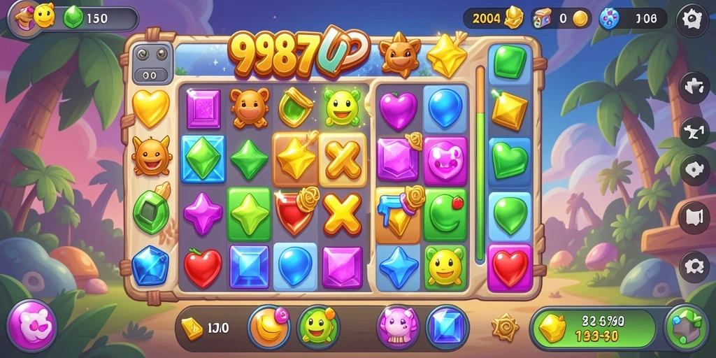 Tampilan gameplay seru dari 987UP dengan tantangan Match-3 yang menawan.