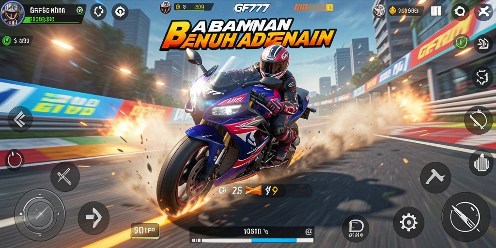 Tampilan gameplay seru dalam balapan motor.