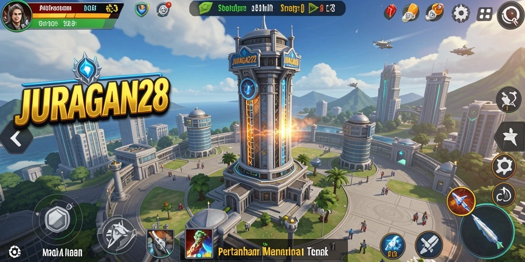Tangkapan layar utama JURAGAN28 menampilkan aksi mencengangkan dalam Tower Defense.