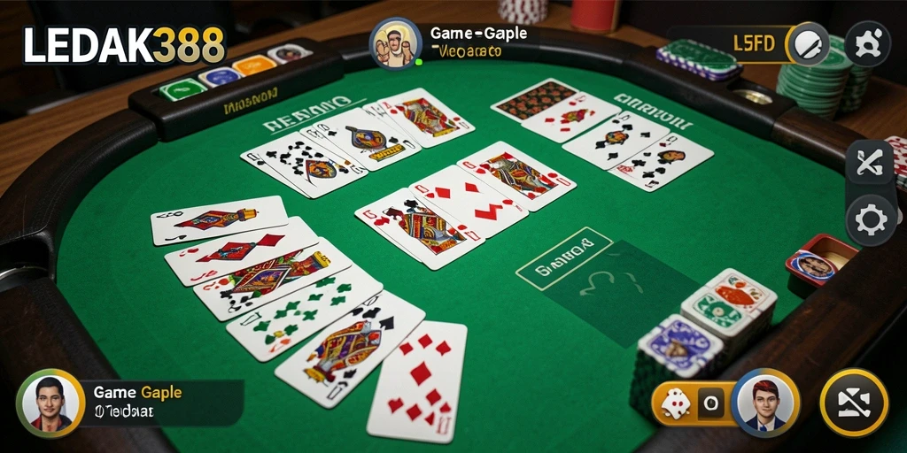 Gameplay seru dalam LEDAK388 yang menampilkan kartu Gaple.