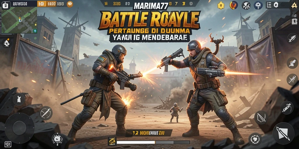 Tangkapan layar menunjukkan aksi mendebarkan dalam game Battle Royale.