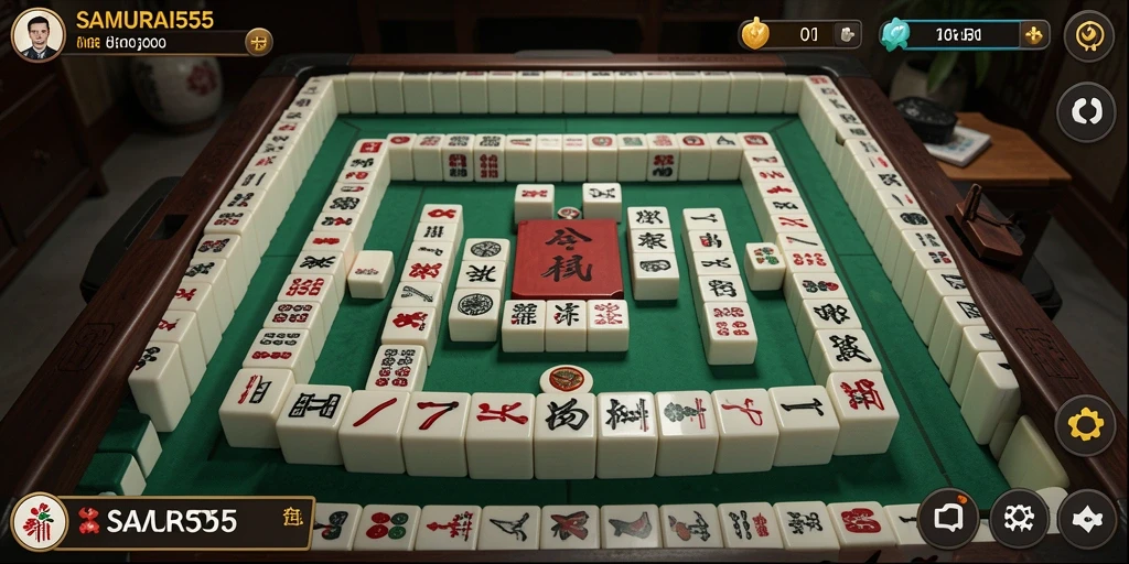 Tangkapan layar utama SAMURAI555 menampilkan gameplay Mahjong yang mendebarkan.